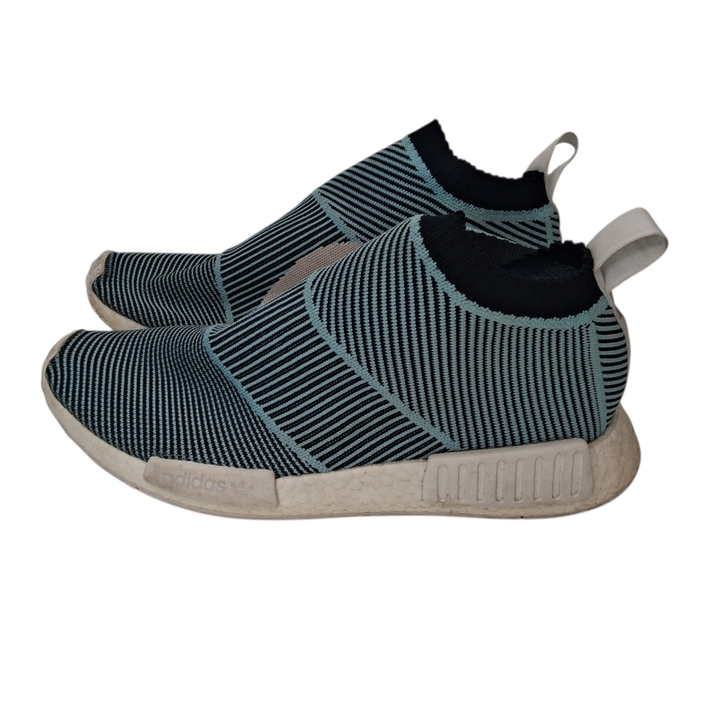 Adidas NMD_CS1 Parley AC8597 Flyknit Sneakers Mens Size 12 Black/Blue Striped